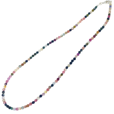 Колие Фасетиран Светъл Цветен Турмалин Топче 4 мм със Сребро 925