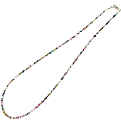 Колие Фасетиран Светъл Цветен Турмалин Топче 2,4 мм със Сребро 925