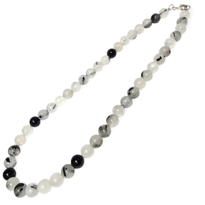 Колие Черен Турмалин в Планински Кристал, Стрелите на Амур Топче 8 мм със Сребро 925