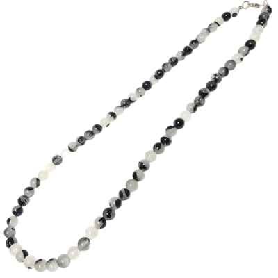 Колие Черен Турмалин в Планински Кристал, Стрелите на Амур Топче 6 мм със Сребро 925