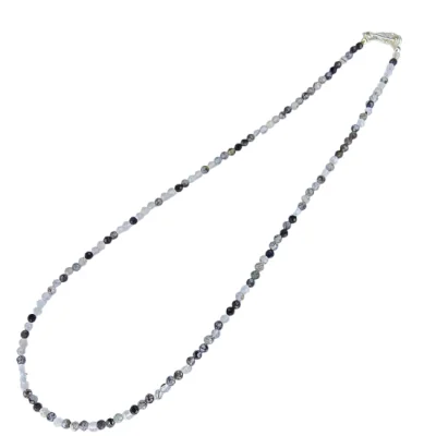 Колие Фасетиран Черен Турмалин в Планински Кристал, Стрелите на Амур Топче 3,5 мм със Сребро 925