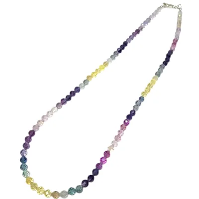 Колие Редуващ се Многоцветен Флуорит Фасетирано Топче 4 мм със Сребро 925