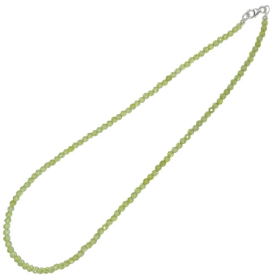 Колие Фасетиран Хризолит, Оливин, Перидот Топче 3,3 мм със Сребро 925