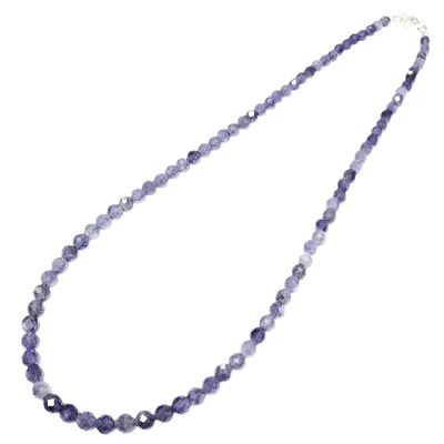 Колие Йолит, Кордиерит, Воден Сапфир Фасетирано Топче 4 мм със Сребро 925