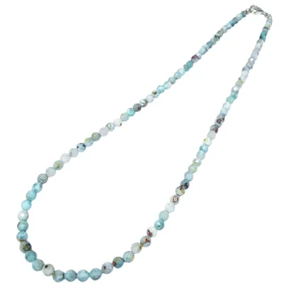 Колие Ларимар Фасетирано Топче 4 мм със Сребро 925