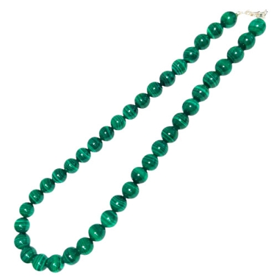 Колие Малахит Топче 10 мм и Сребро 925