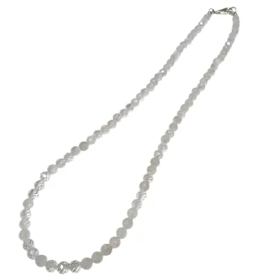 Колие Иризиращ Прозрачен Благороден Лунен Камък Фасетирано Топче 4 мм със Сребро 925