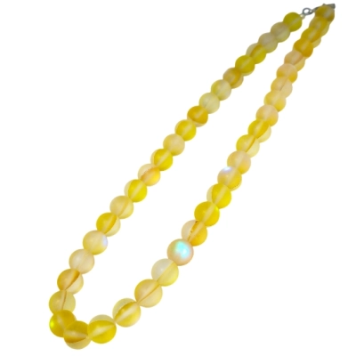 Колие Жълта Рейнбоу Аура Аква Кварц Мат Топче 10 мм