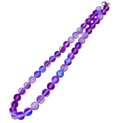 Колие Виолетова Рейнбоу Аура Аква Кварц Мат Топче 10 мм