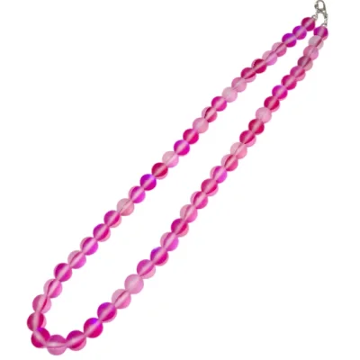 Колие Розов Рейнбоу Аура Аква Кварц Мат Топче 8 мм