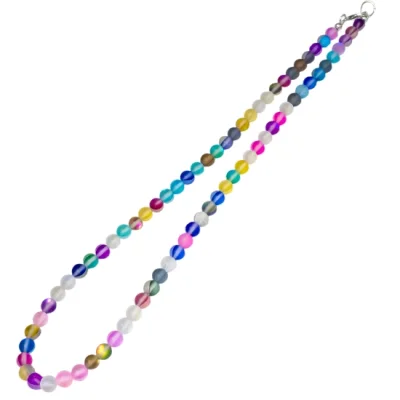 Колие Микс Рейнбоу Аура Аква Кварц Мат Топче 6 мм