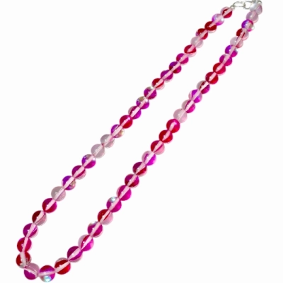 Колие Розов Рейнбоу Аура Аква Кварц Гланц Топче 8 мм