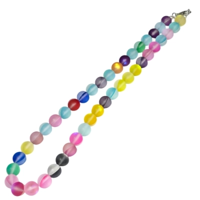 Колие Микс Рейнбоу Аура Аква Кварц Мат Топче 10 мм