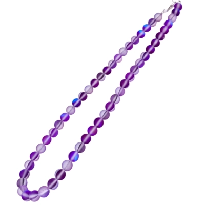 Колие Виолетова Рейнбоу Аура Аква Кварц Мат Топче 8 мм