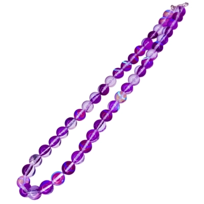 Колие Виолетова Рейнбоу Аура Аква Кварц Гланц Топче 10 мм