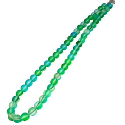 Колие Зелен Рейнбоу Аура Аква Кварц Мат Топче 8 мм