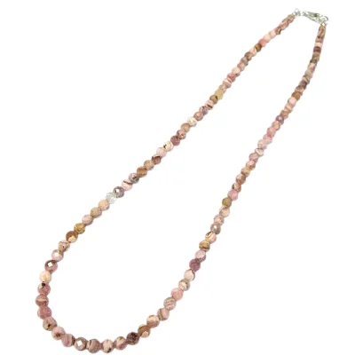 Колие Родохрозит Фасетирано Топче 4 мм със Сребро, Качество А