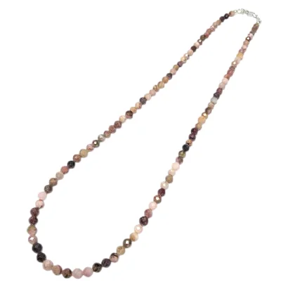 Колие Родохрозит Фасетирано Топче 4 мм със Сребро