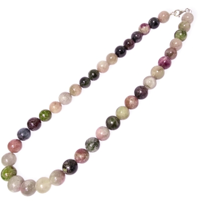 Колие Многоцветен Турмалин Светъл топче 10 мм със Сребро 925