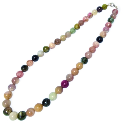 Колие Многоцветен Турмалин Светъл топче 9 мм със Сребро 925