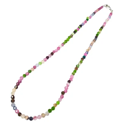 Колие Многоцветен Турмалин Подсилен Цвят Топче 4 мм със Сребро 925