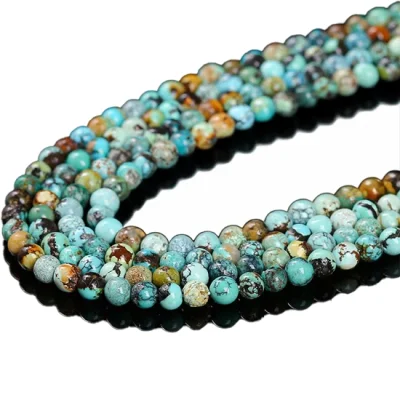 Колие Синьо-зелен Мексикански Тюркоаз Топче 4,5 мм със Сребро 925