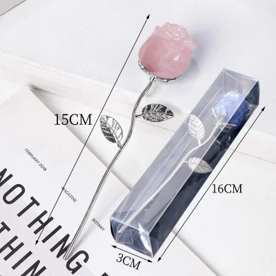 Роза от Розов Кварц с Посребрен Ствол и Листа