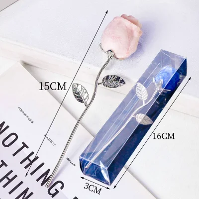 Роза от Розов Перуански Опал с Посребрен Ствол и Листа