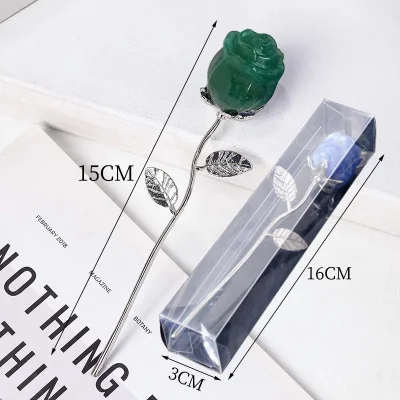 Роза от Авантюрин с Посребрен Ствол и Листа