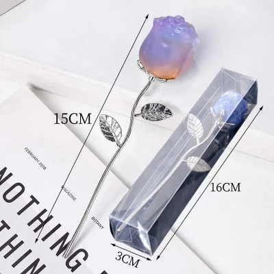 Роза от Опалит с Посребрен Ствол и Листа