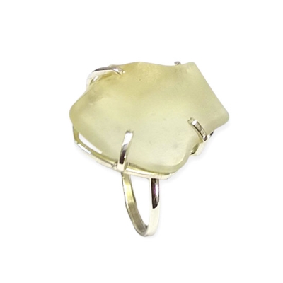 Пръстен Метеорит Тектит Жълто Либийско Пустинно Стъкло със Сребро 925