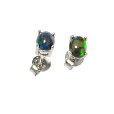 Обици Черен Благороден Опал със Сребро 925