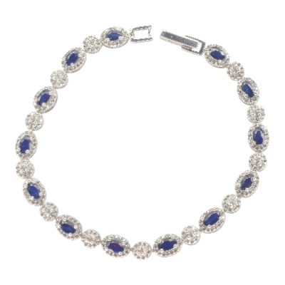 Гривна с Фасетиран Син Прозрачен Сапфир и Циркон със Сребро 925 и Родий