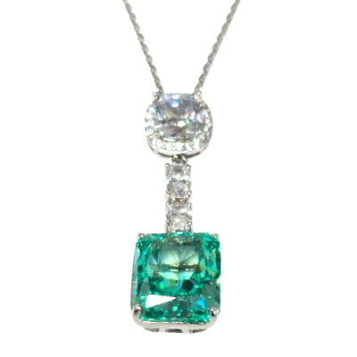 Колие Турмалин Парайба и Мойсанит със Сребро 925 и Родий