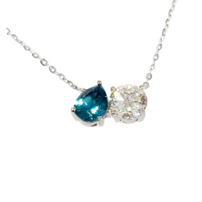 Колие Турмалин Парайба и Мойсанит със Сребро 925 и Родий