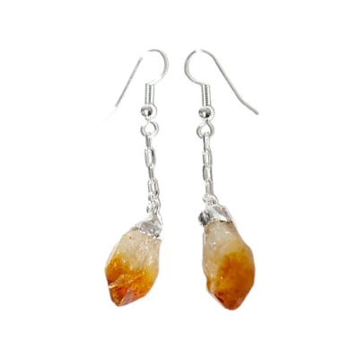 Обици с Цитрин и Дълбоко Посребряване 925/1000