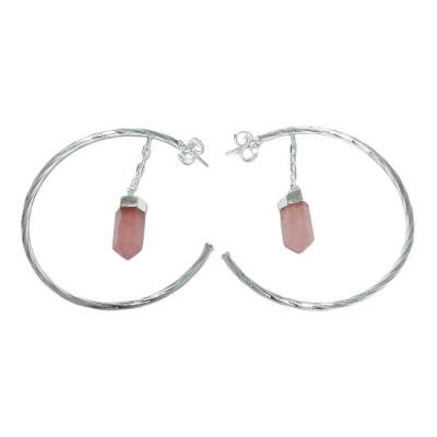 Обици с Розов Кварц и Дълбоко Посребряване 925/1000