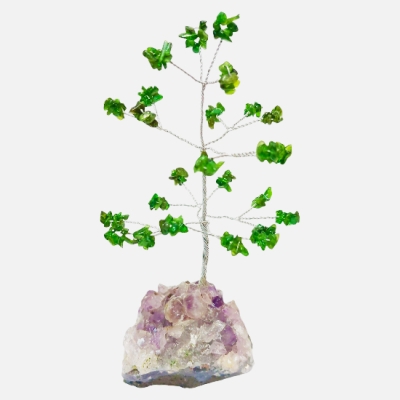 Дръвче на Живота с Хромдиопсид върху Аметистова Друза или Друза от Планински Кристал