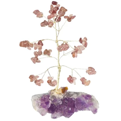 Дръвче на Живота с Ягодов Кварц върху Аметистова Друза или Друза от Планински Кристал