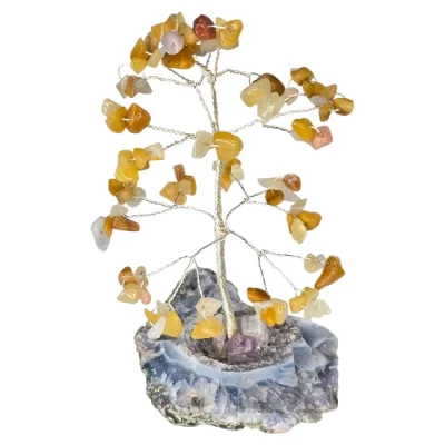 Дръвче на Живота с Орнжев Авантюрин върху Аметистова Друза или Друза от Планински Кристал