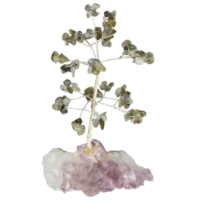 Дръвче на Живота с Лабрадорит върху Аметистова Друза или Друза от Планински Кристал