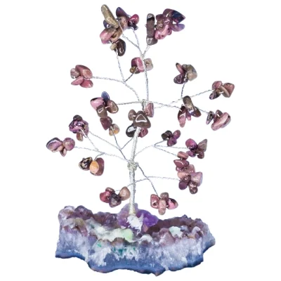 Дръвче на Живота с Родонит върху Аметистова Друза или Друза от Планински Кристал