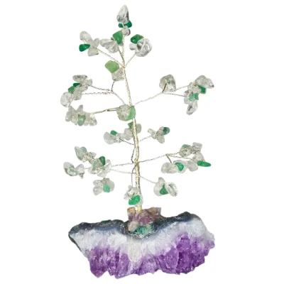 Дръвче на Живота с Планински Кристал и Авантюрин върху Аметистова Друза или Друза от Планински Кристал