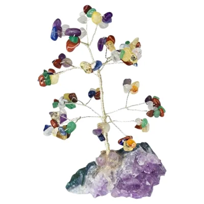 Дръвче на Живота с Фън Шуй Минерали 7-Чакри върху Аметистова Друза или Друза от Планински Кристал