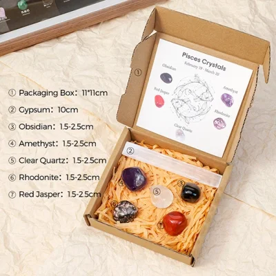 Комплект Зодиакални Камъни за зодия Риби + Селенитов Кристал за Изчистване