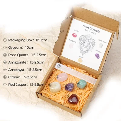 Комплект Зодиакални Камъни за зодия Овен + Селенитов Кристал за Изчистване