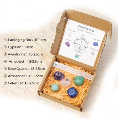 Комплект Зодиакални Камъни за зодия Везни + Селенитов Кристал за Изчистване