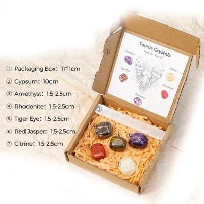 Комплект Зодиакални Камъни за зодия Телец + Селенитов Кристал за Изчистване