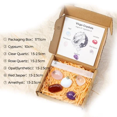 Комплект Зодиакални Камъни за зодия Дева + Селенитов Кристал за Изчистване