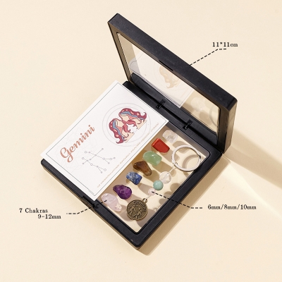 Комплект Ключодържател Зодиакални Камъни за зодия Близнаци + Минерали за 7-те Чакри